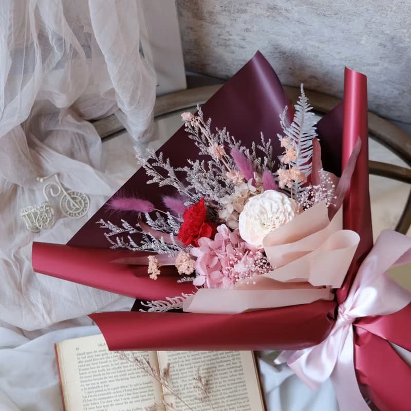 永生花束/紅色/祝福/永生花/不凋花/乾燥花/謝謝