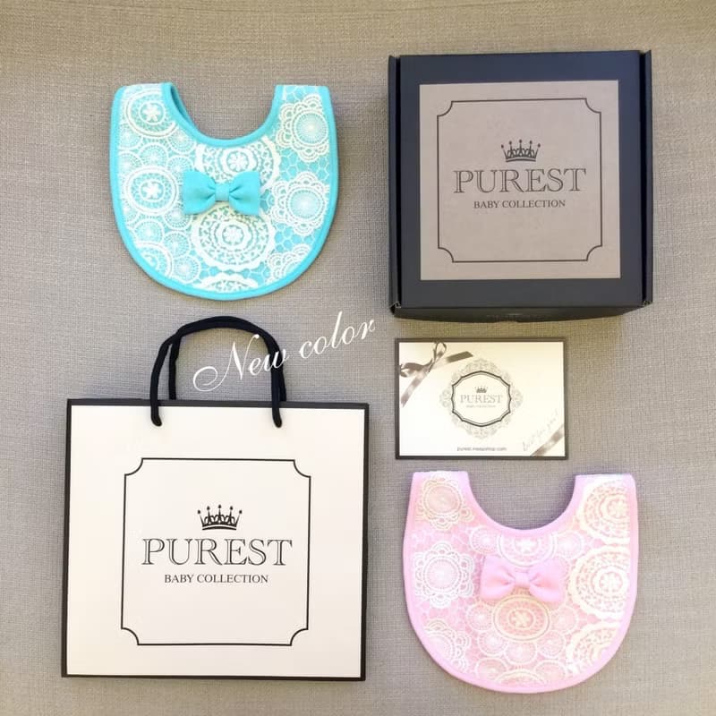 PUREST 蝴蝶結 蕾絲 圍兜 寶寶彌月禮盒組 嬰兒 新生兒 滿月送禮