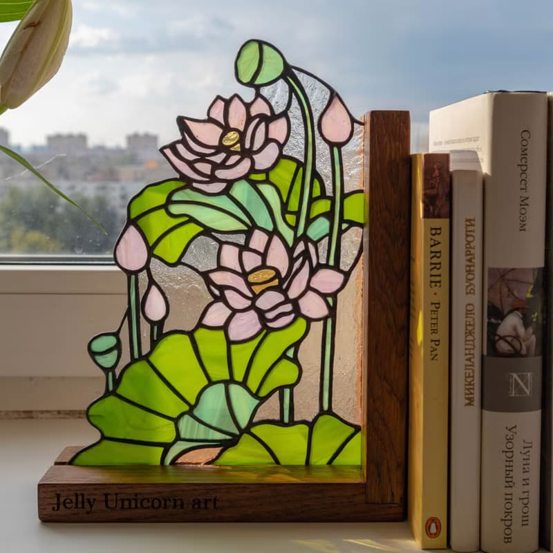 Stained glass bookends with flowers, Flower home decor