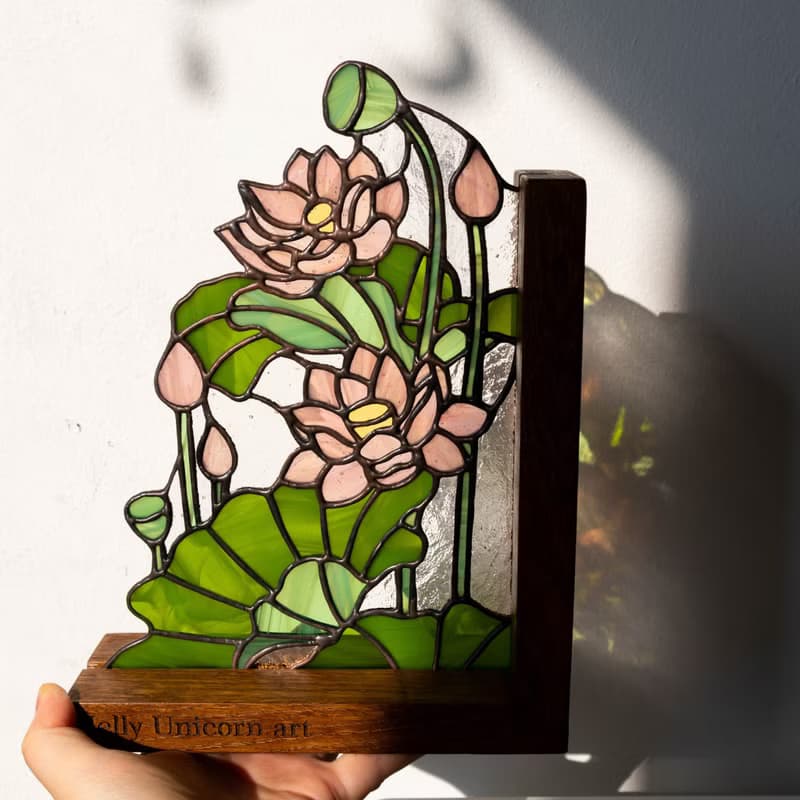 Stained glass bookends with flowers, Flower home decor