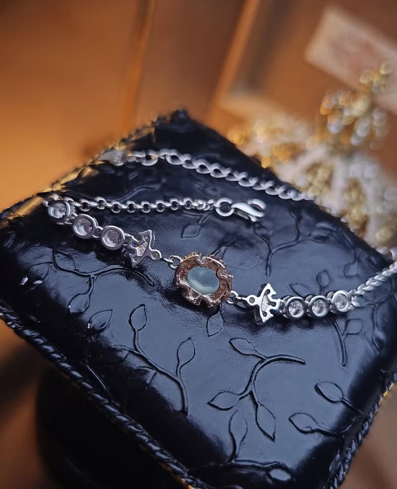 財富滿盈|冰玻瑩光無燒黃翡•淡藍翡|緬甸A貨翡翠純銀手鏈