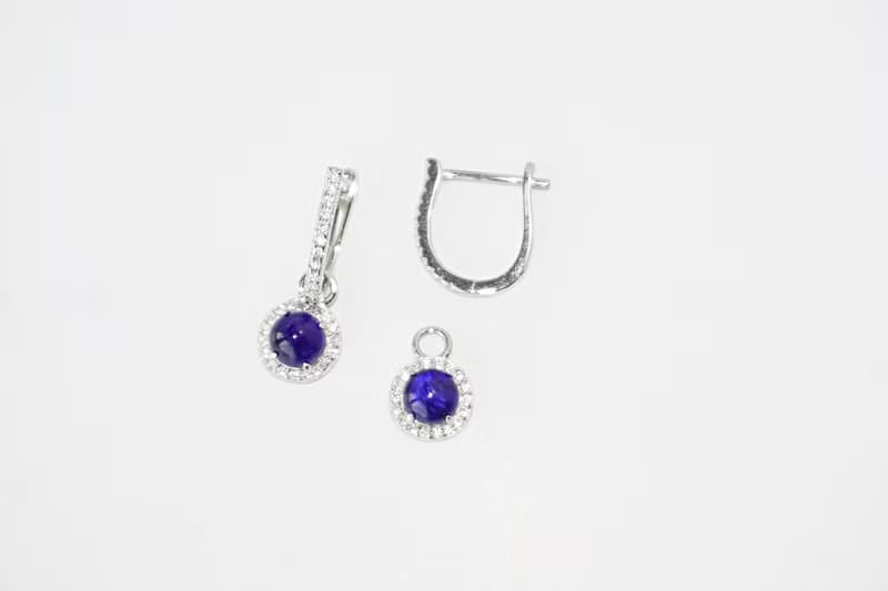 Natural Blue Sapphire Drop Earrings Sterling Silver 925 with Whitegold Plated.