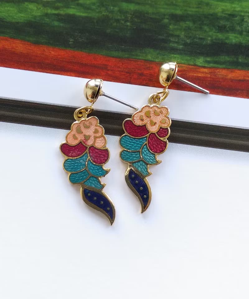 Vintage Jewelry 西洋古董飾品 景泰藍  彩花瓣 針式耳環