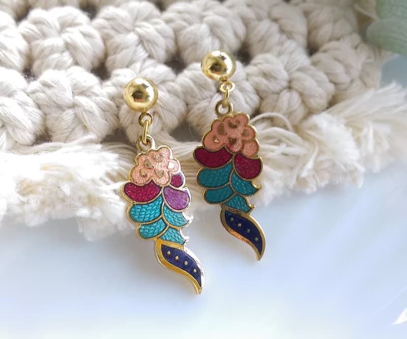 Vintage Jewelry 西洋古董飾品 景泰藍  彩花瓣 針式耳環