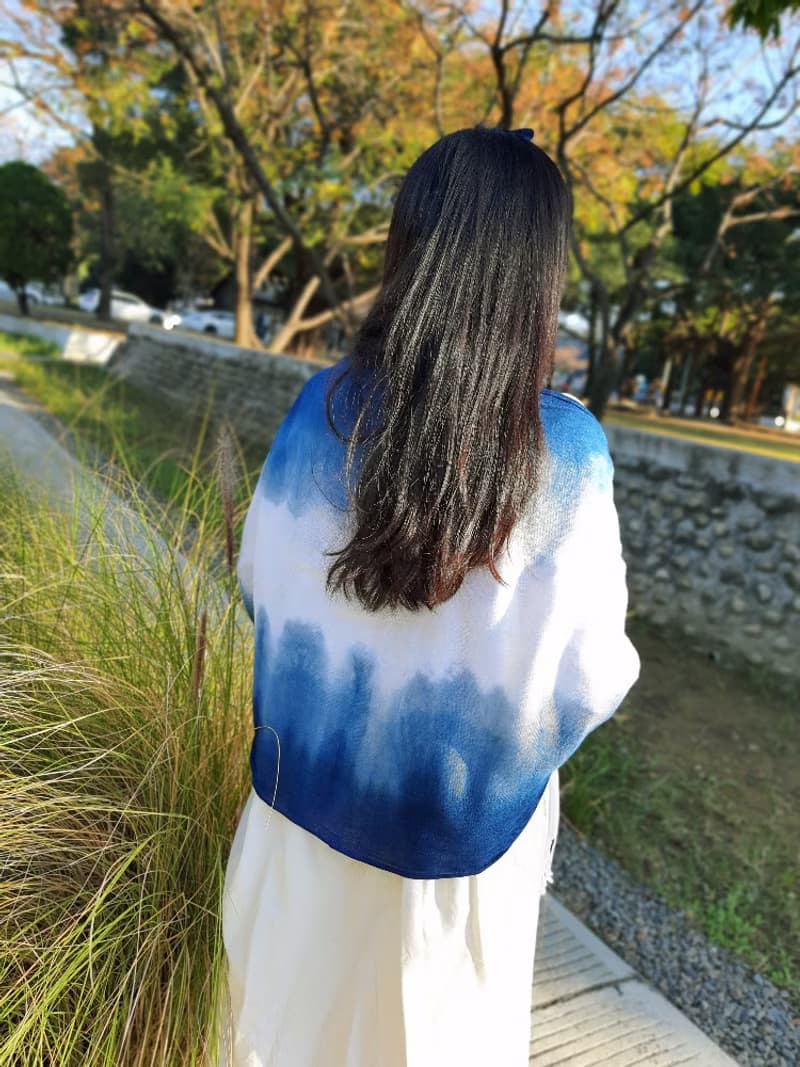 山明水秀 藍染 純棉圍巾
