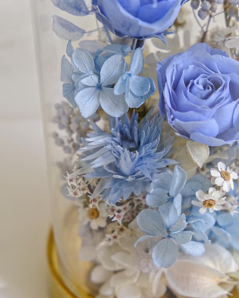 天空藍玻璃花盅-永生玫瑰花 情人節禮物 教師節