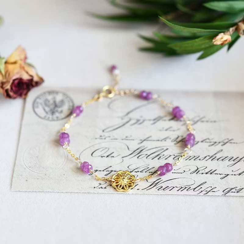 数量限定 金木犀とピンクサファイアのブレスレット 9月誕生石