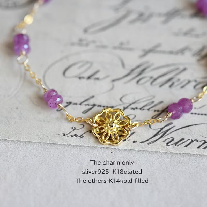 数量限定 金木犀とピンクサファイアのブレスレット 9月誕生石
