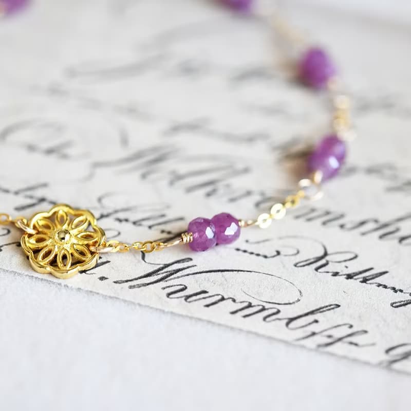 数量限定 金木犀とピンクサファイアのブレスレット 9月誕生石