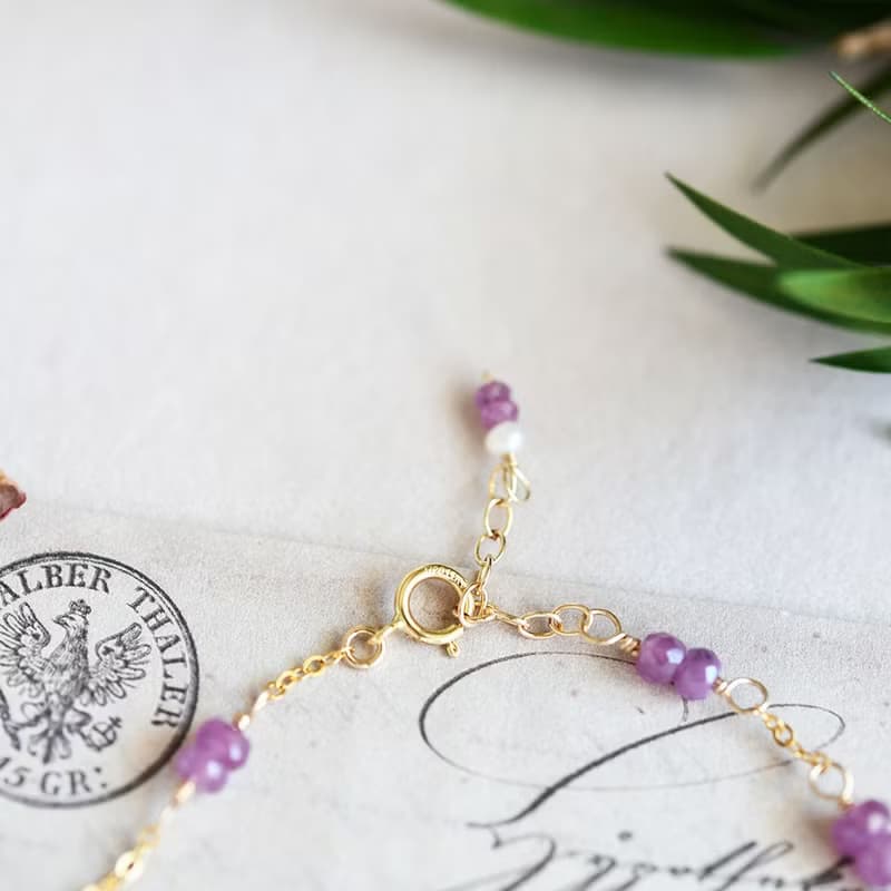 数量限定 金木犀とピンクサファイアのブレスレット 9月誕生石