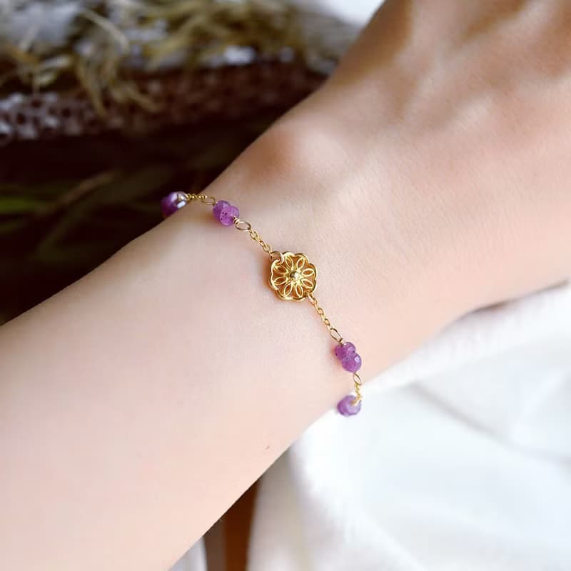 数量限定 金木犀とピンクサファイアのブレスレット 9月誕生石