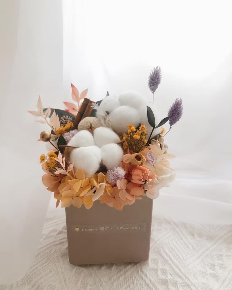 木質調棉花盆花 永生花 永生盆花 聖誕節禮物