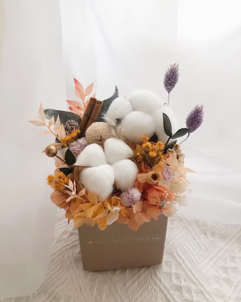 木質調棉花盆花 永生花 永生盆花 聖誕節禮物