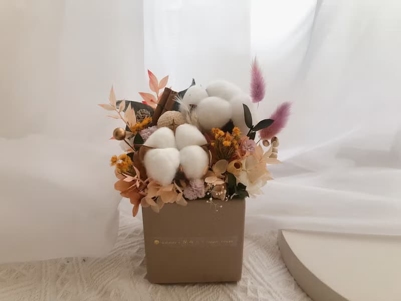 木質調棉花盆花 永生花 永生盆花 聖誕節禮物