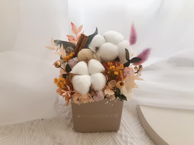 木質調棉花盆花 永生花 永生盆花 聖誕節禮物