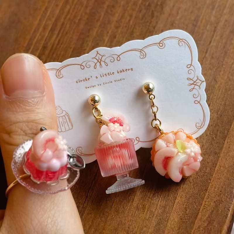 circle個性創意水蜜桃芭菲手作耳環甜美粉女生仙女耳夾軟陶手工