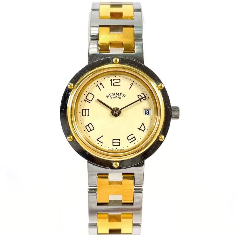 【日本直送 中古美品】エルメス HERMES 腕時計 クリッパー ステンレススチール/GP シルバー/ゴールド