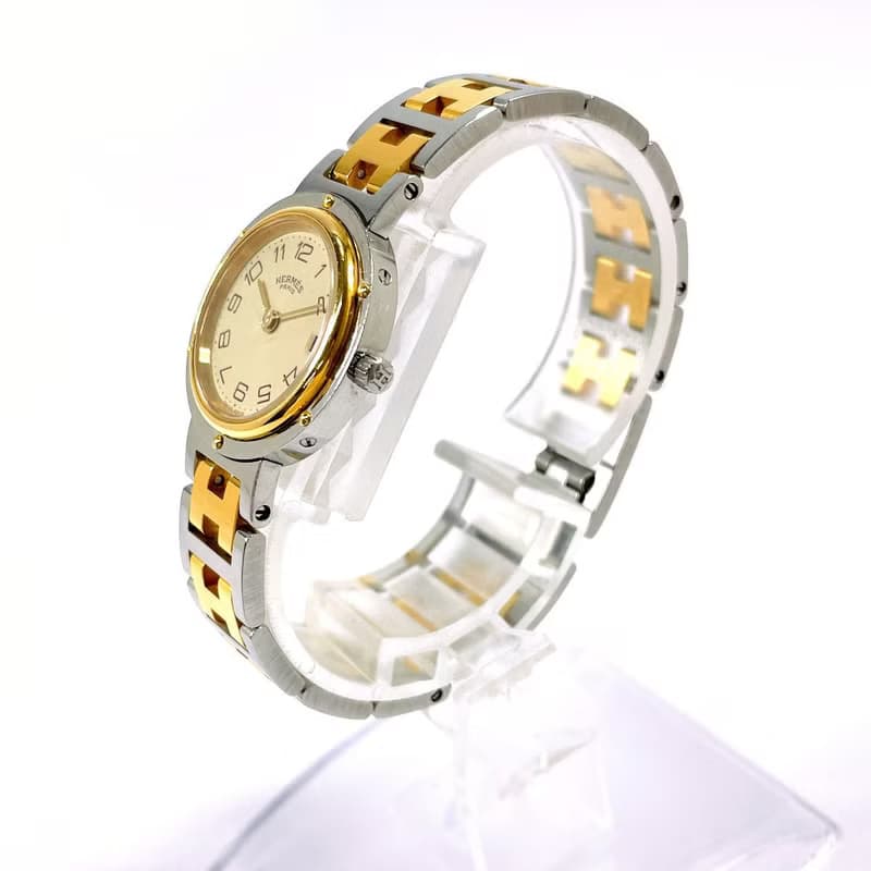 【日本直送 中古美品】エルメス HERMES 腕時計 クリッパー ステンレススチール/GP シルバー/ゴールド