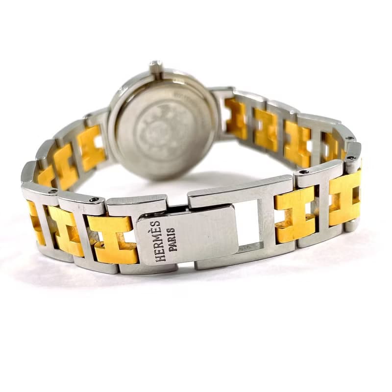 【日本直送 中古美品】エルメス HERMES 腕時計 クリッパー ステンレススチール/GP シルバー/ゴールド