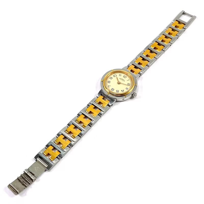 【日本直送 中古美品】エルメス HERMES 腕時計 クリッパー ステンレススチール/GP シルバー/ゴールド