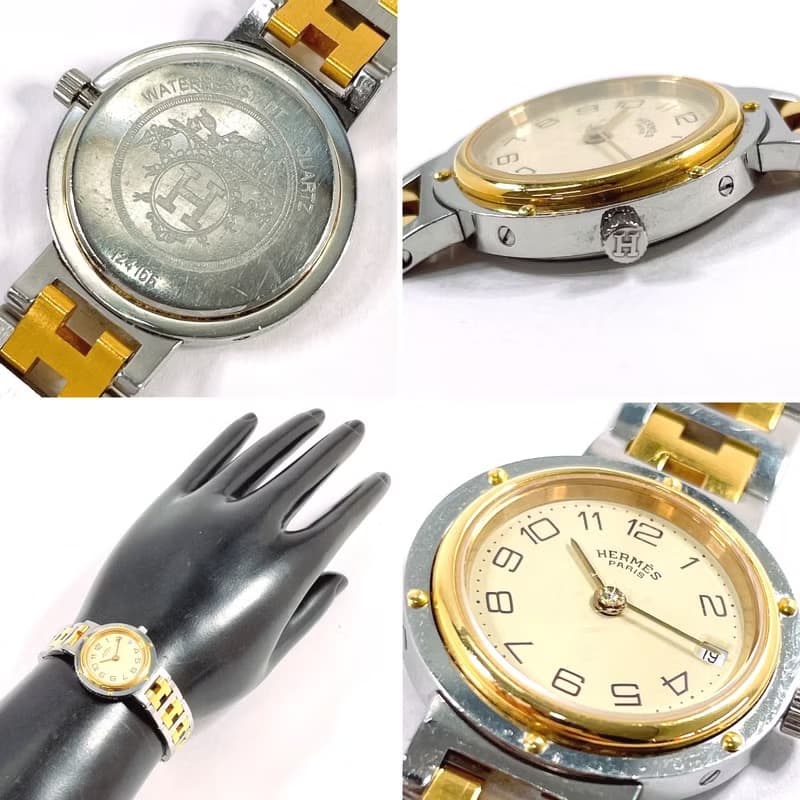 【日本直送 中古美品】エルメス HERMES 腕時計 クリッパー ステンレススチール/GP シルバー/ゴールド