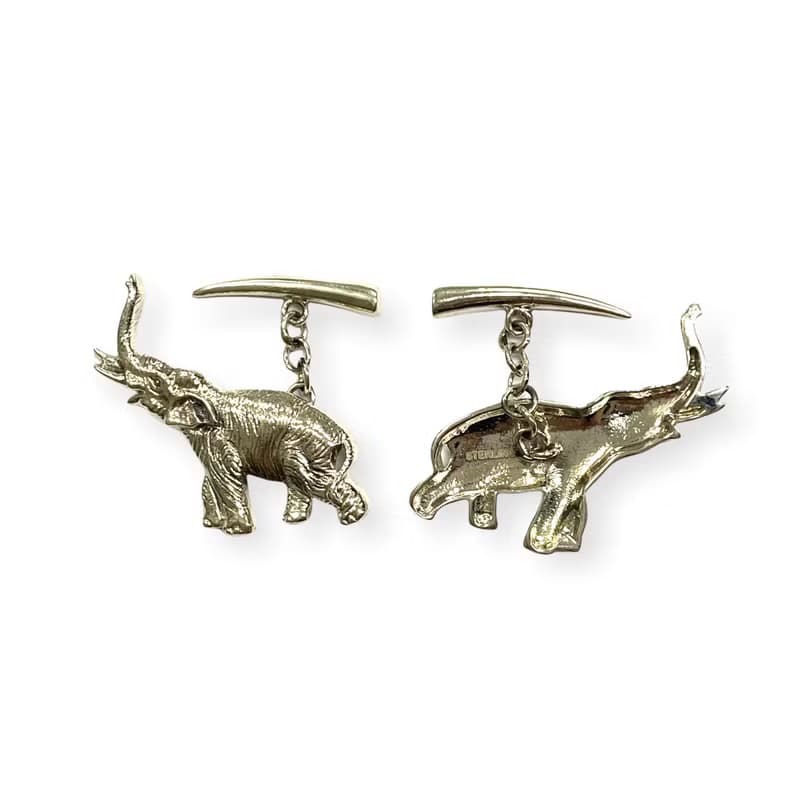 Victorian Style Elephant Cufflinks 925 Sterling Silver Mens Fathers Day Gift