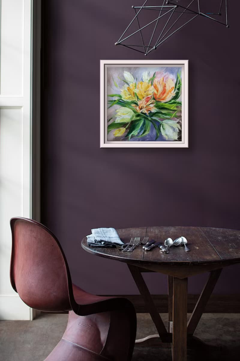 春天鬱金香原畫鮮豔的色彩綻放花束歡快的藝術