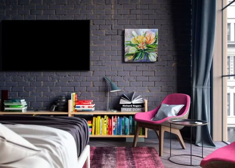 春天鬱金香原畫鮮豔的色彩綻放花束歡快的藝術