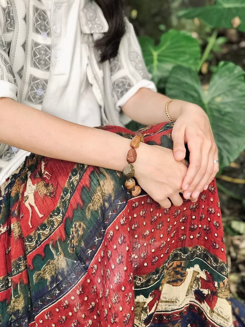 蒙古嘉吉灘紅棕色瑪瑙編織手鍊