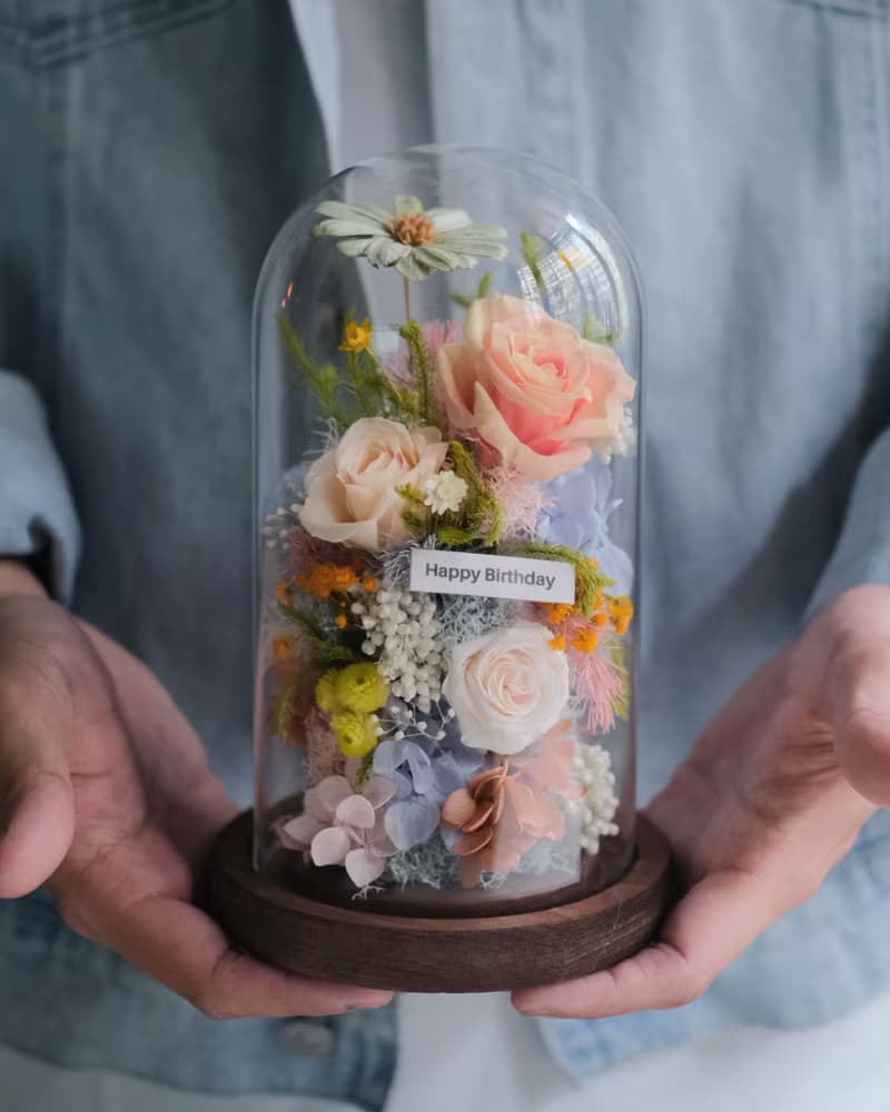 母親節永生花乾燥花玻璃盅-莫內花園 /生日禮物/刻字/母親節禮物/