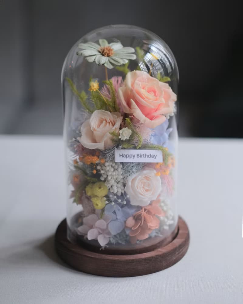 母親節永生花乾燥花玻璃盅-莫內花園 /生日禮物/刻字/母親節禮物/