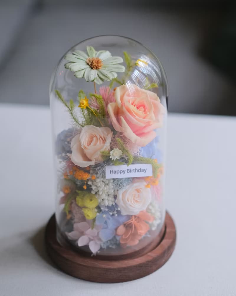 母親節永生花乾燥花玻璃盅-莫內花園 /生日禮物/刻字/母親節禮物/