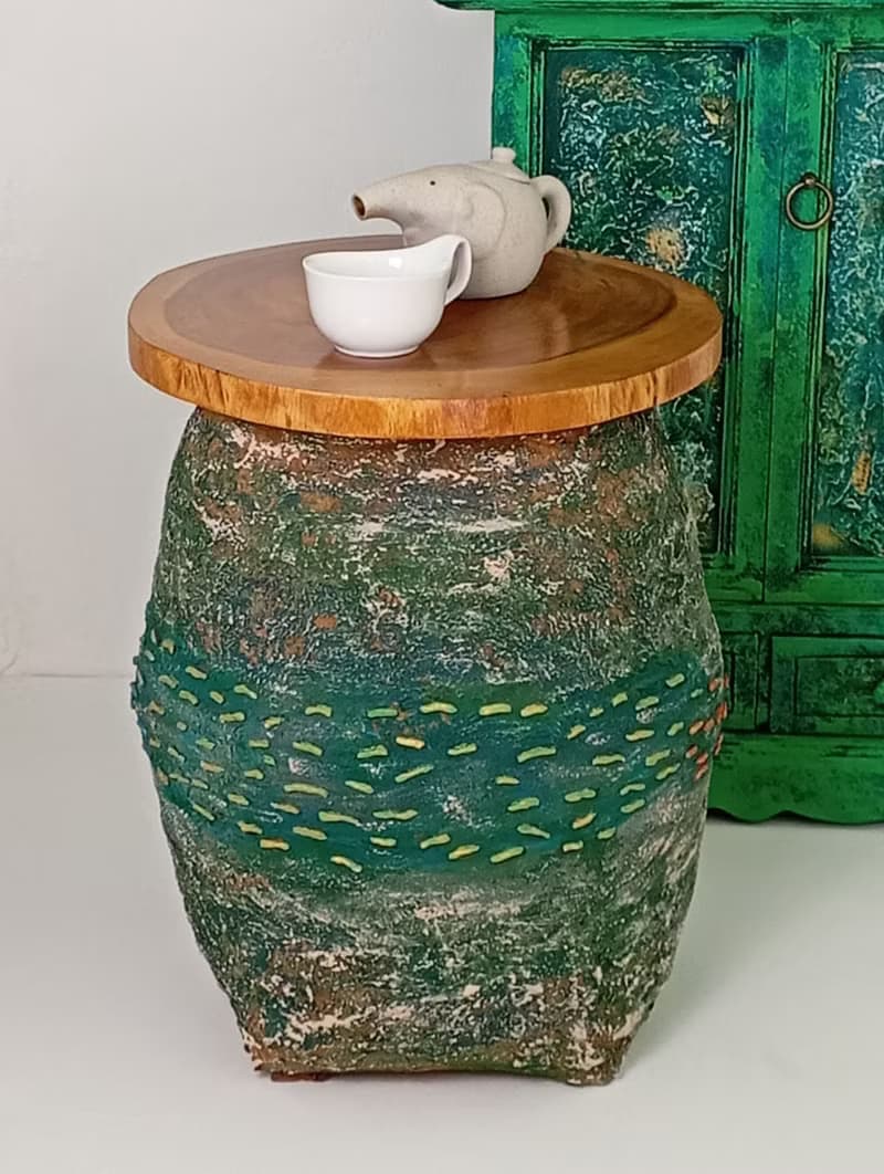 Coffee table, original painted table Wave with fishes