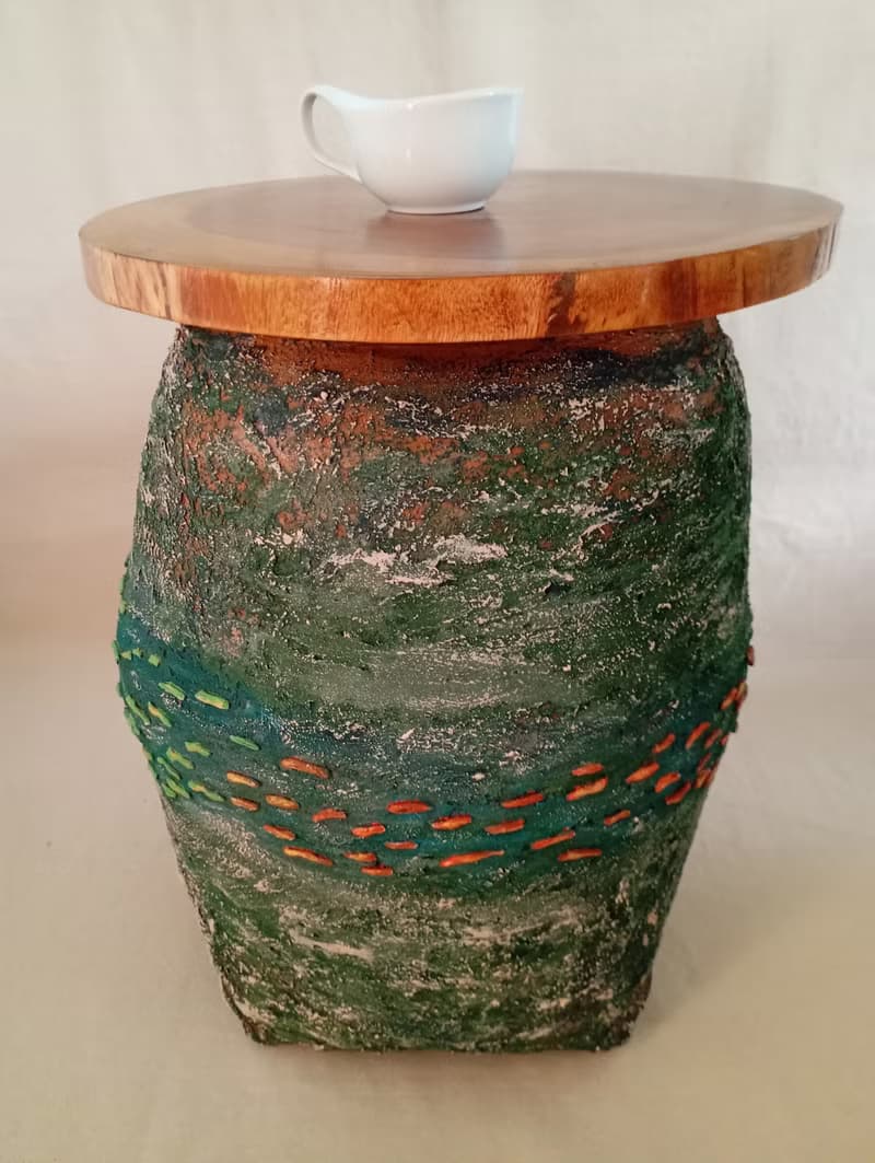 Coffee table, original painted table Wave with fishes
