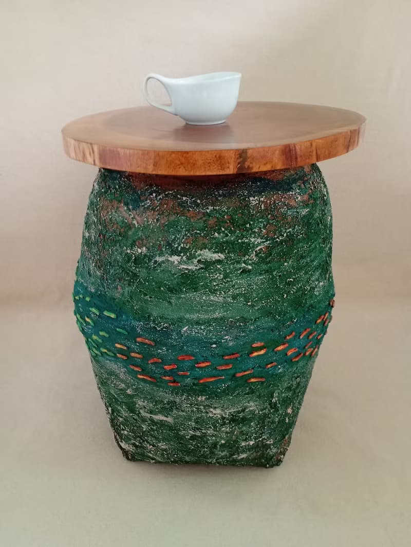 Coffee table, original painted table Wave with fishes