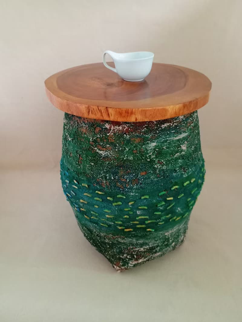 Coffee table, original painted table Wave with fishes