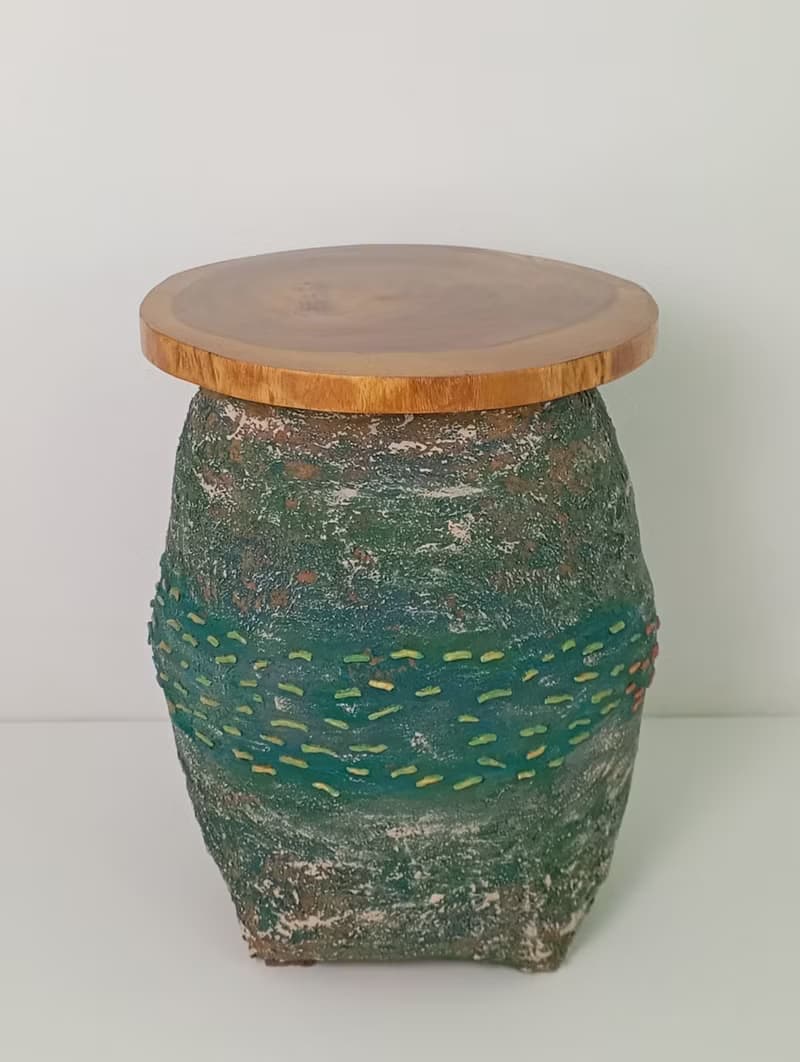 Coffee table, original painted table Wave with fishes
