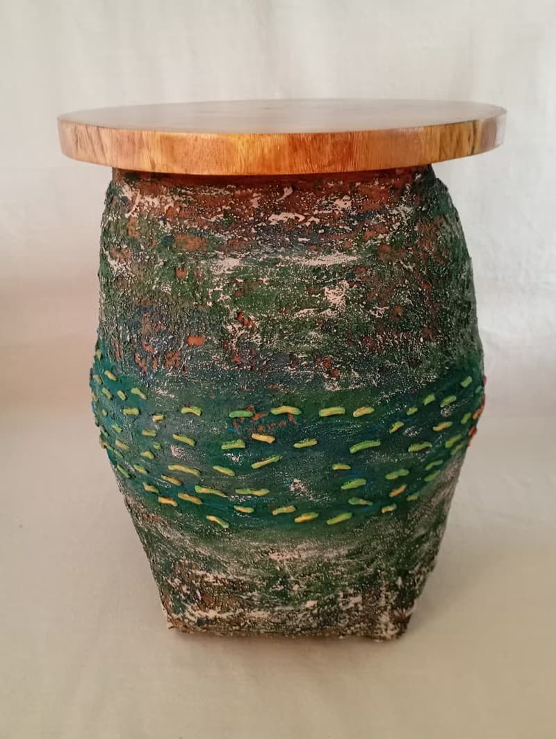 Coffee table, original painted table Wave with fishes