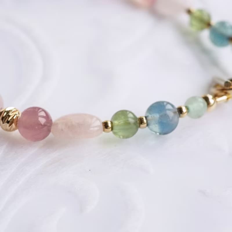 莓果氣泡水─透明水彩 | 粉晶、螢石、紫水晶 天然石手鍊 14k包金