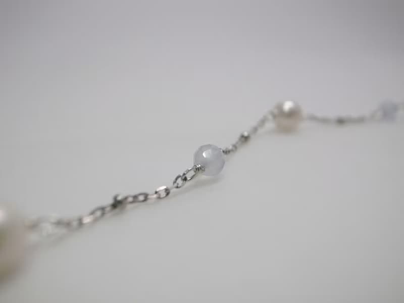 【手鍊】925 純銀 珍珠手鍊 天然石 藍紋瑪瑙