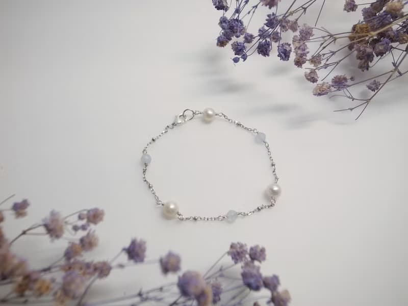 【手鍊】925 純銀 珍珠手鍊 天然石 藍紋瑪瑙