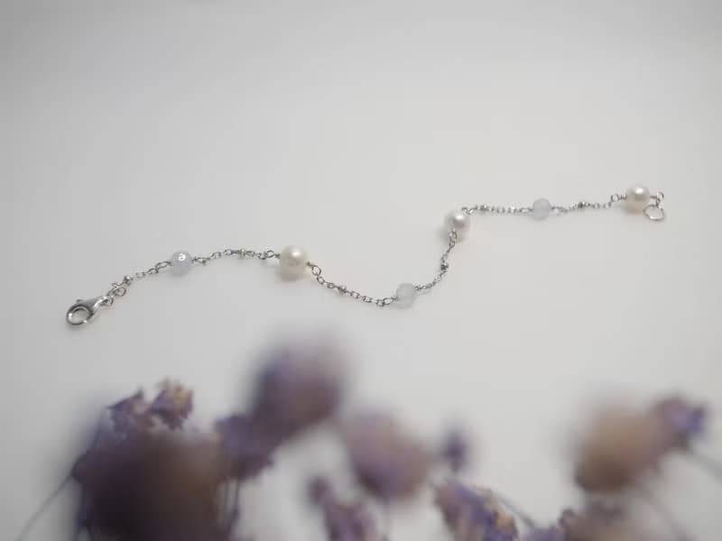 【手鍊】925 純銀 珍珠手鍊 天然石 藍紋瑪瑙