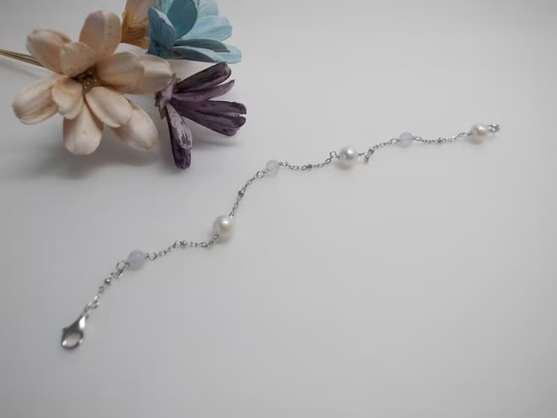 【手鍊】925 純銀 珍珠手鍊 天然石 藍紋瑪瑙