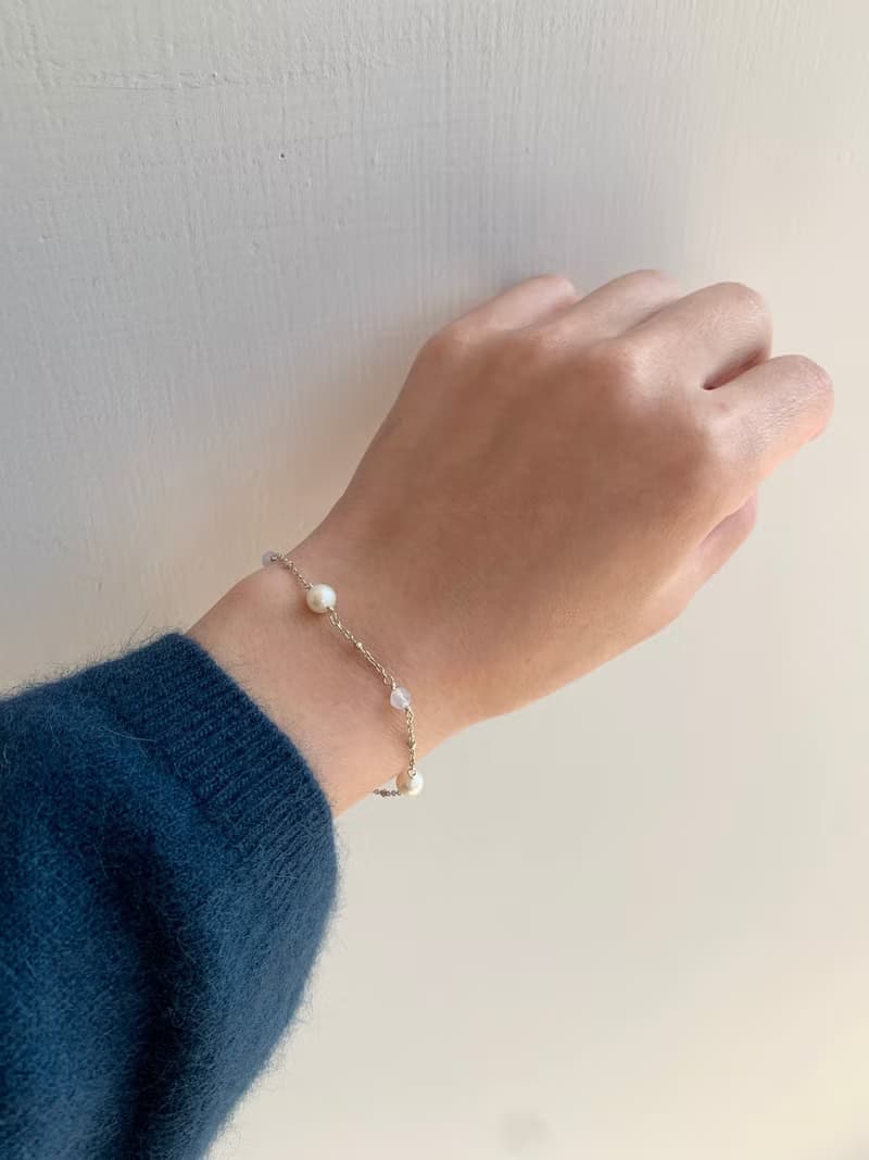 【手鍊】925 純銀 珍珠手鍊 天然石 藍紋瑪瑙