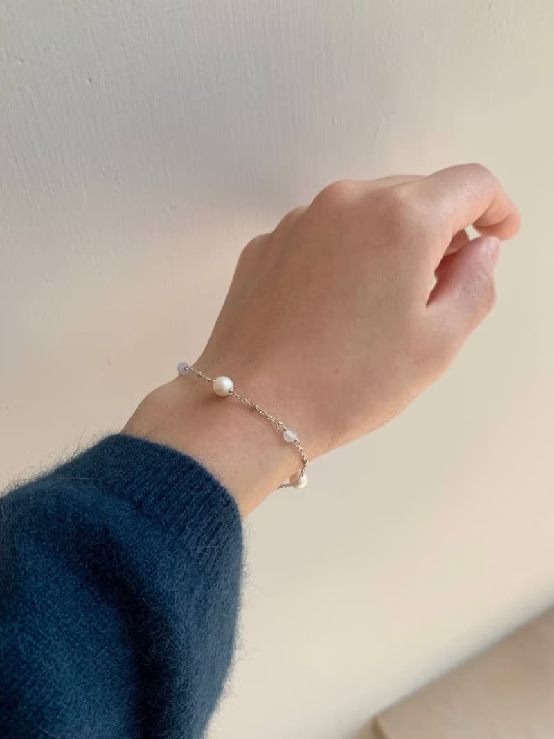 【手鍊】925 純銀 珍珠手鍊 天然石 藍紋瑪瑙