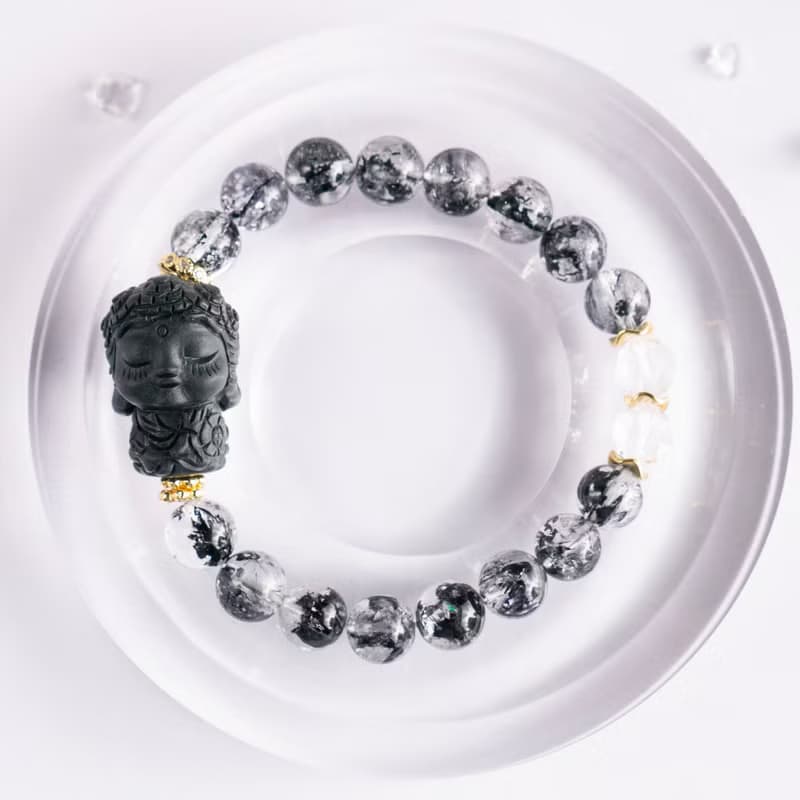 小精品-黑武士閃靈x白水晶x阿拉善- 淨化 穩心 招好運 純銀手環