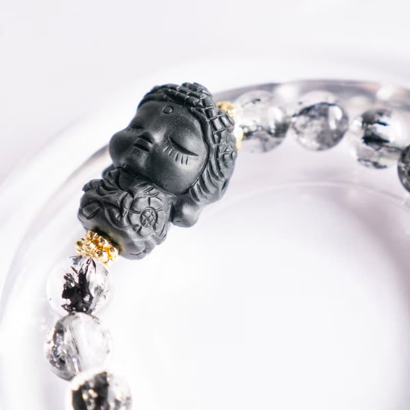 小精品-黑武士閃靈x白水晶x阿拉善- 淨化 穩心 招好運 純銀手環