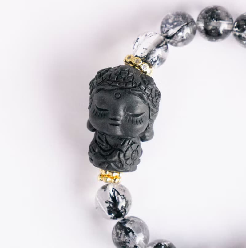 小精品-黑武士閃靈x白水晶x阿拉善- 淨化 穩心 招好運 純銀手環