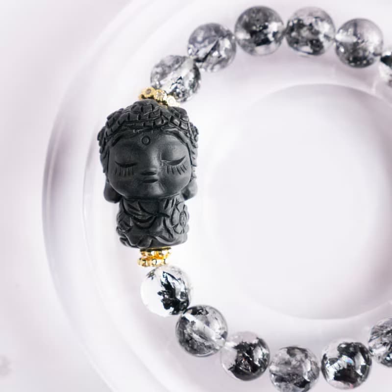 小精品-黑武士閃靈x白水晶x阿拉善- 淨化 穩心 招好運 純銀手環