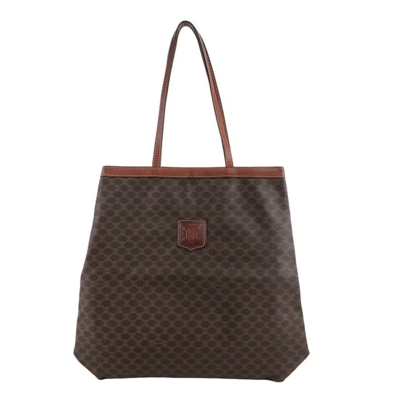 【 日本直送　名牌中古包 】CELINE セリーヌ マカダム トートバッグ ブラウン ブラゾン型押し PVCレザー vintage ヴィンテージ 5ivy2t